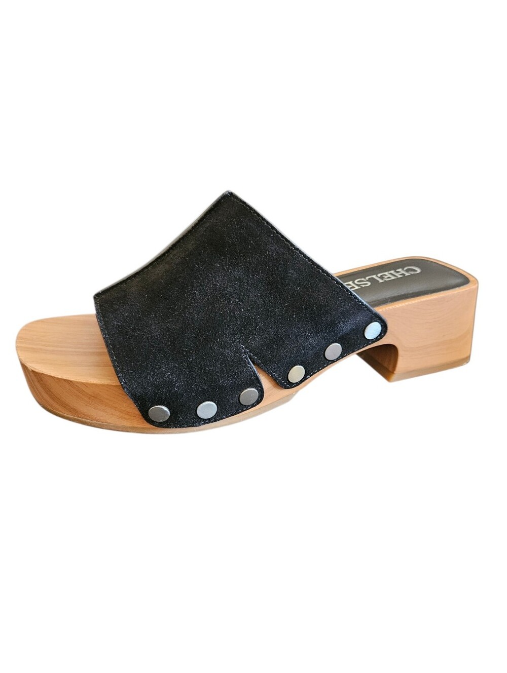 Chelsea & Violet Black Suede Studded Platform Slide Sandals Size 6.5